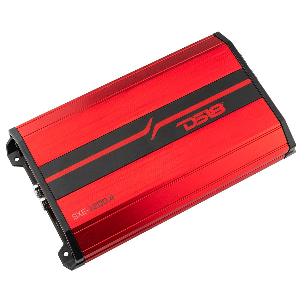 DS18 SXE-1200.4/RD Car Amplifier Stereo Full-Range Class A/B 4-Channel 60x4 RMS @4 OHM 1200 Watts - Powerful and Compact Amp for Speakers in Car Audio System