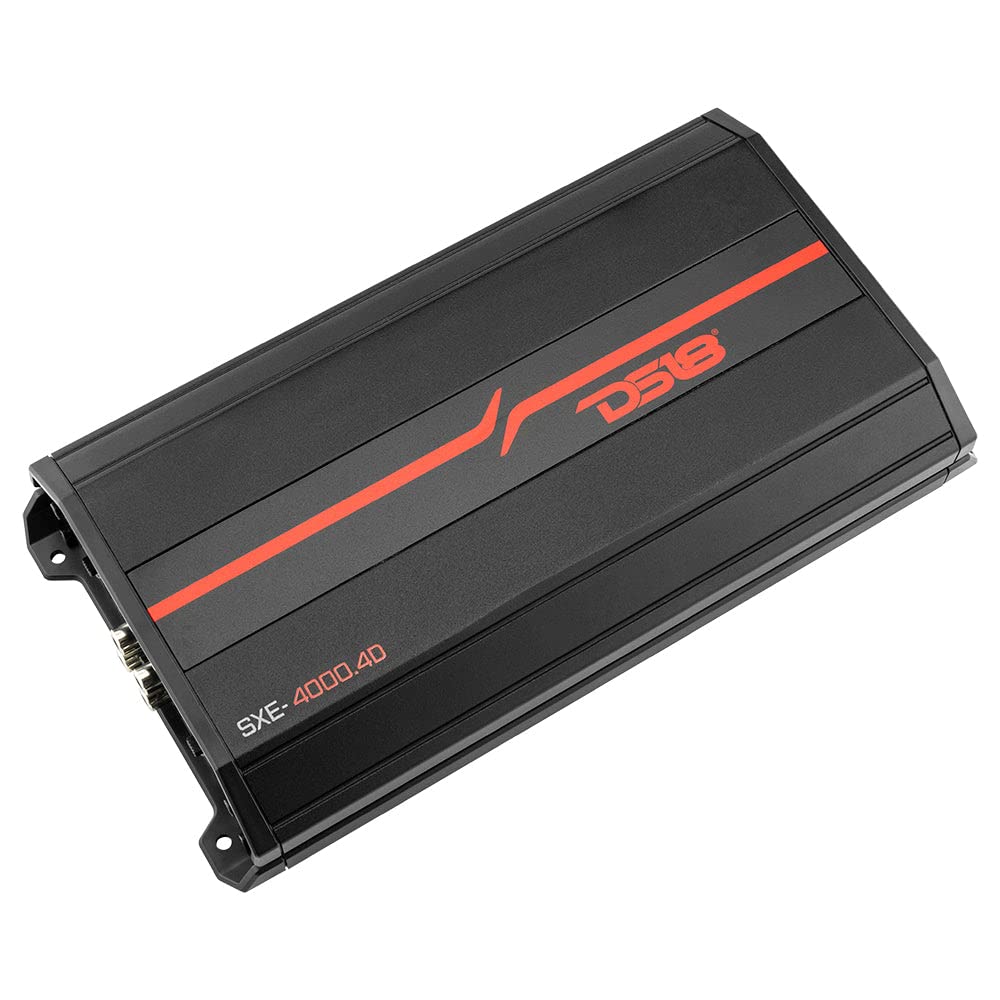 DS18 SXE-4000.4D/BK Car Amplifier Stereo Full-Range Class D 4-Channel 275x4 RMS @4 OHM 4000 Watts - Powerful and Compact Amp for Speakers in Car Audio System