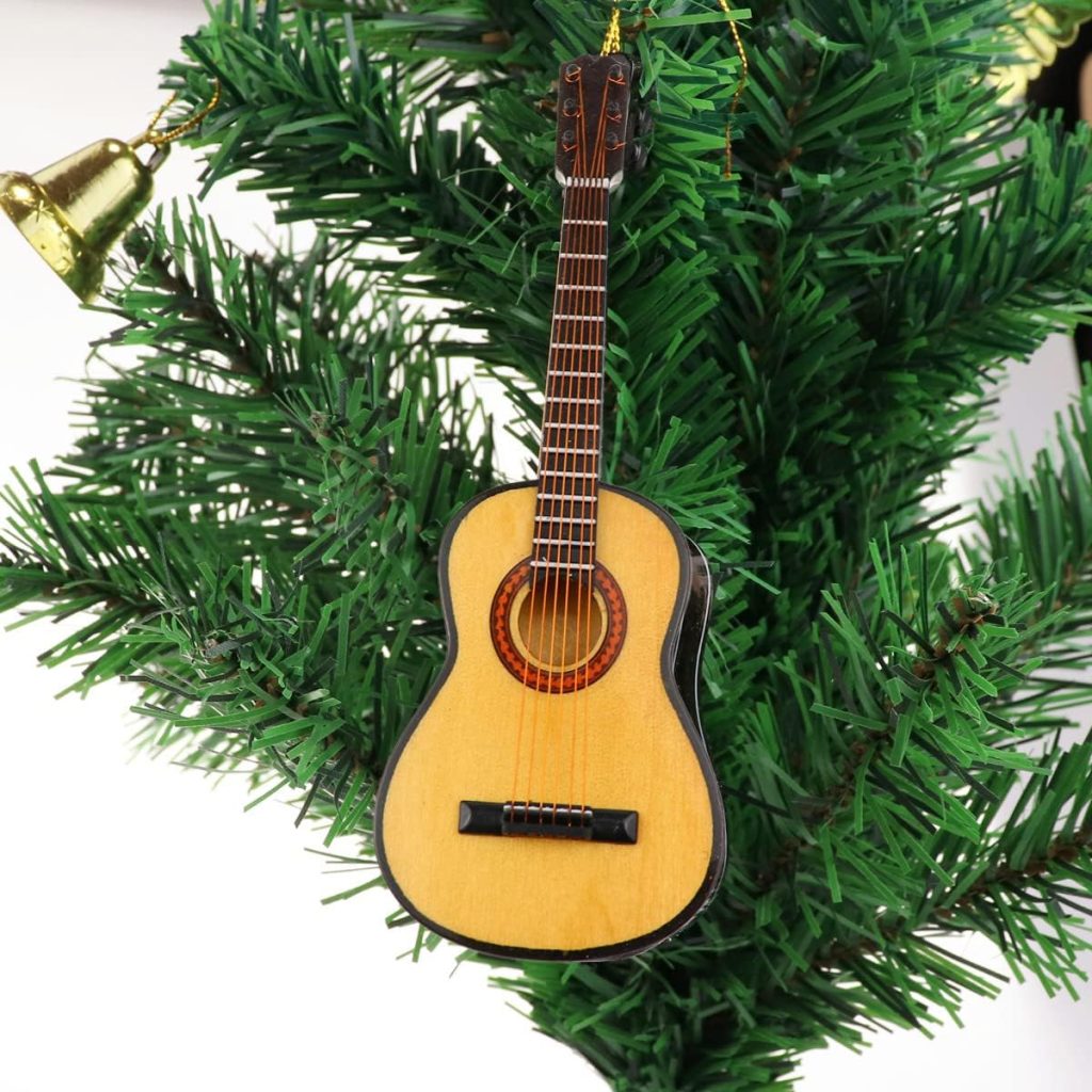 Dselvgvu String Miniature Guitar Hanging Ornament Mini Music Instrument Replica Holiday Tree Christmas Ornament (5.12 Acoustic Guitar: with Pick Guard)