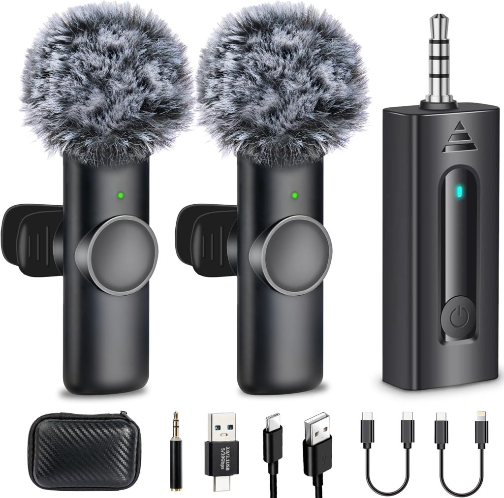 Dual Wireless Lavalier Microphone for Camera/iPhone/Android Phone/Laptop/Computer/GoPro, Professional Plug-Play Lapel Microphone Wireless for Video Recording, Interview, Vlogging, YouTube - K2