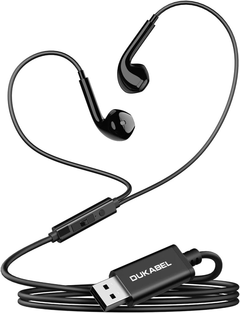 DUKABEL USB Wired Earbuds, USB Headphone with Mic for PC/ PS4/ PS5, 6FT in-Ear Stereo Earphones Headsets with Volume Control for Office Live Broadcast Gaming