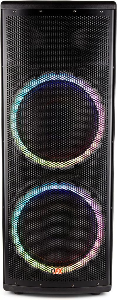 E-B5 Professional High-Power Dual 15 Bluetooth Speaker System- Featuring Circle Lights, FM Radio, USB/TF Card Ports, XLR Inputs, TWS Sound  Easy Transport for DJs, Parties  Live Performances, Black