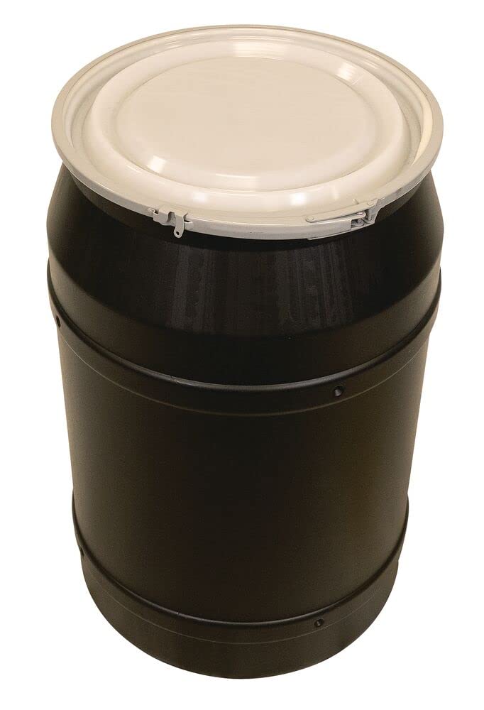 Eagle 55 Gallon Barrel Drum with Metal Lever Lock Ring, 36.38 Inches H x 22.5 Inches W, Black, 1656MBLK