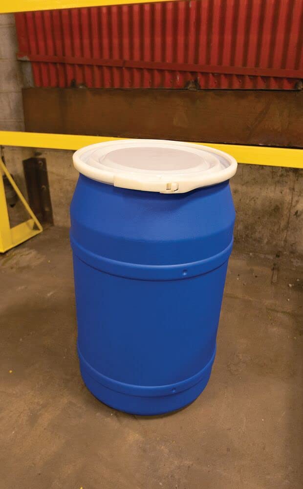 Eagle 55 Gallon Straight-Sided Barrel Drum with Metal Band and Plastic Lid with Bungs, Blue, X-Large, 1656MBBG