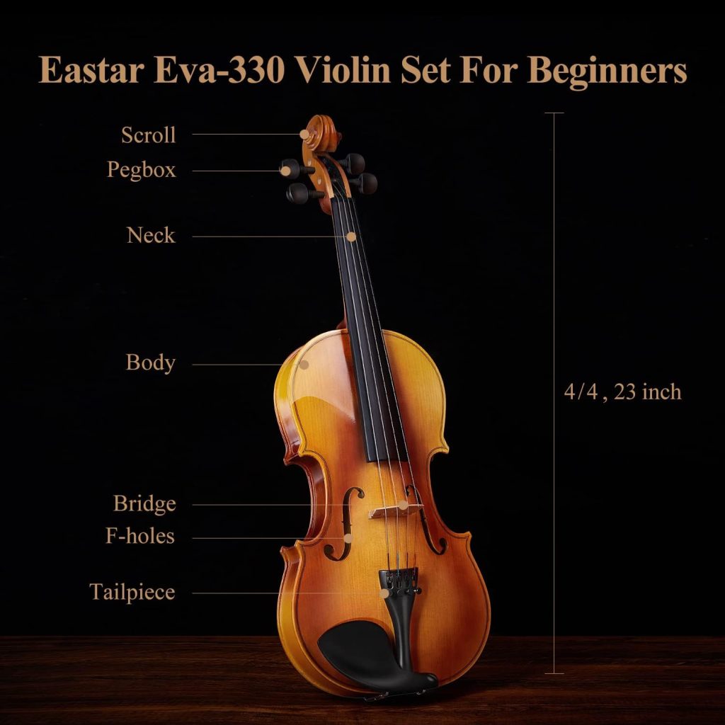 Eastar 1/2 Violin Set for Beginners, Half Size Fiddle with Hard Case, Rosin, Shoulder Rest, Bow, and Extra Strings (Imprinted Finger Guide on Fingerboard), EVA-2