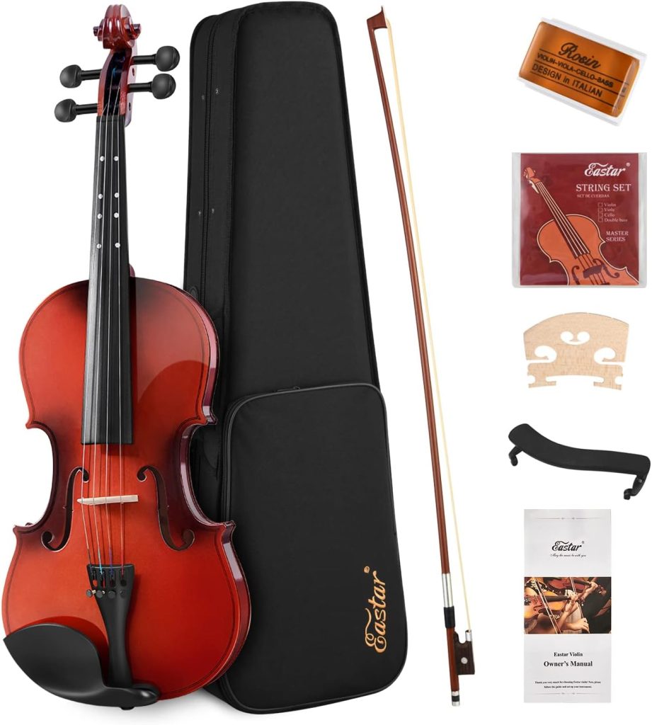 Eastar 1/2 Violin Set for Beginners, Half Size Fiddle with Hard Case, Rosin, Shoulder Rest, Bow, and Extra Strings (Imprinted Finger Guide on Fingerboard), EVA-2