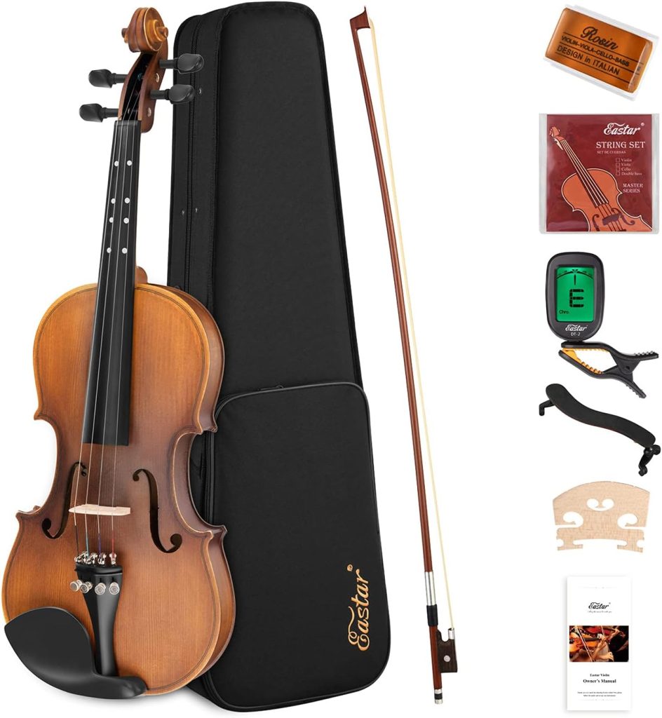 Eastar 1/4 Violin Set Fiddle for Beginners with Hard Case, Rosin, Shoulder Rest, Bow, and Extra Strings (Imprinted Finger Guide on Fingerboard)， EVA-3