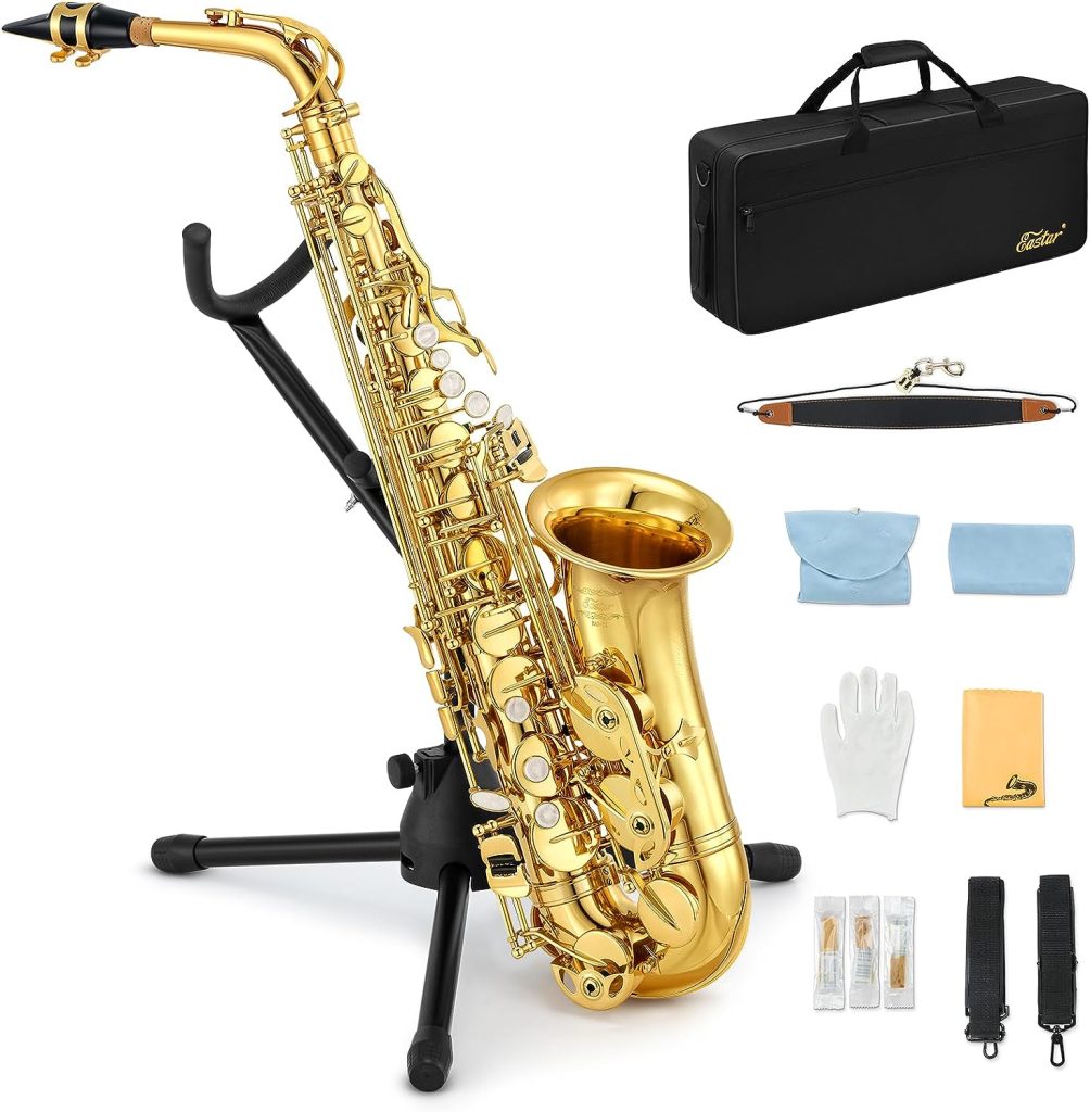 Eastar Alto Saxophone Antique Finish Bronze Vintage Sax Eb E-flat Student Beginner Full Kit with Carrying Case Mouthpiece Straps Reeds Stand Cleaning Brush, AS-Ⅱ-Ab