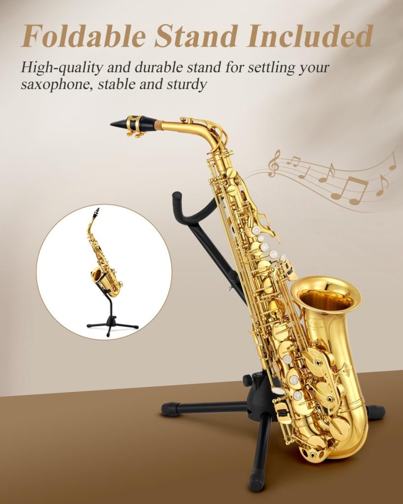 Eastar AS-Ⅱ Student Alto Saxophone E Flat Gold Lacquer Alto Beginner Sax Full Kit With Carrying Sax Case Mouthpiece Straps Reeds Stand