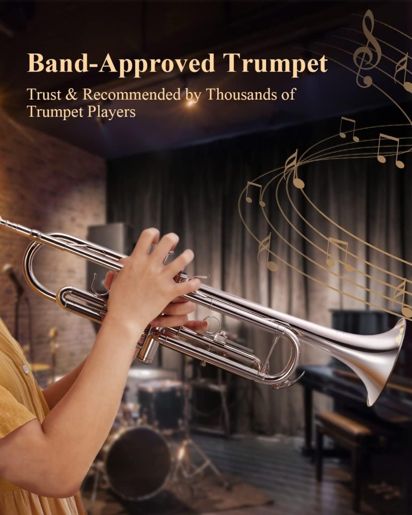 Eastar Bb Standard Trumpet Set for Beginner, Brass Student Trumpet Instrument with Hard Case, Cleaning Kit, 7C Mouthpiece and Gloves, ETR-380, Golden