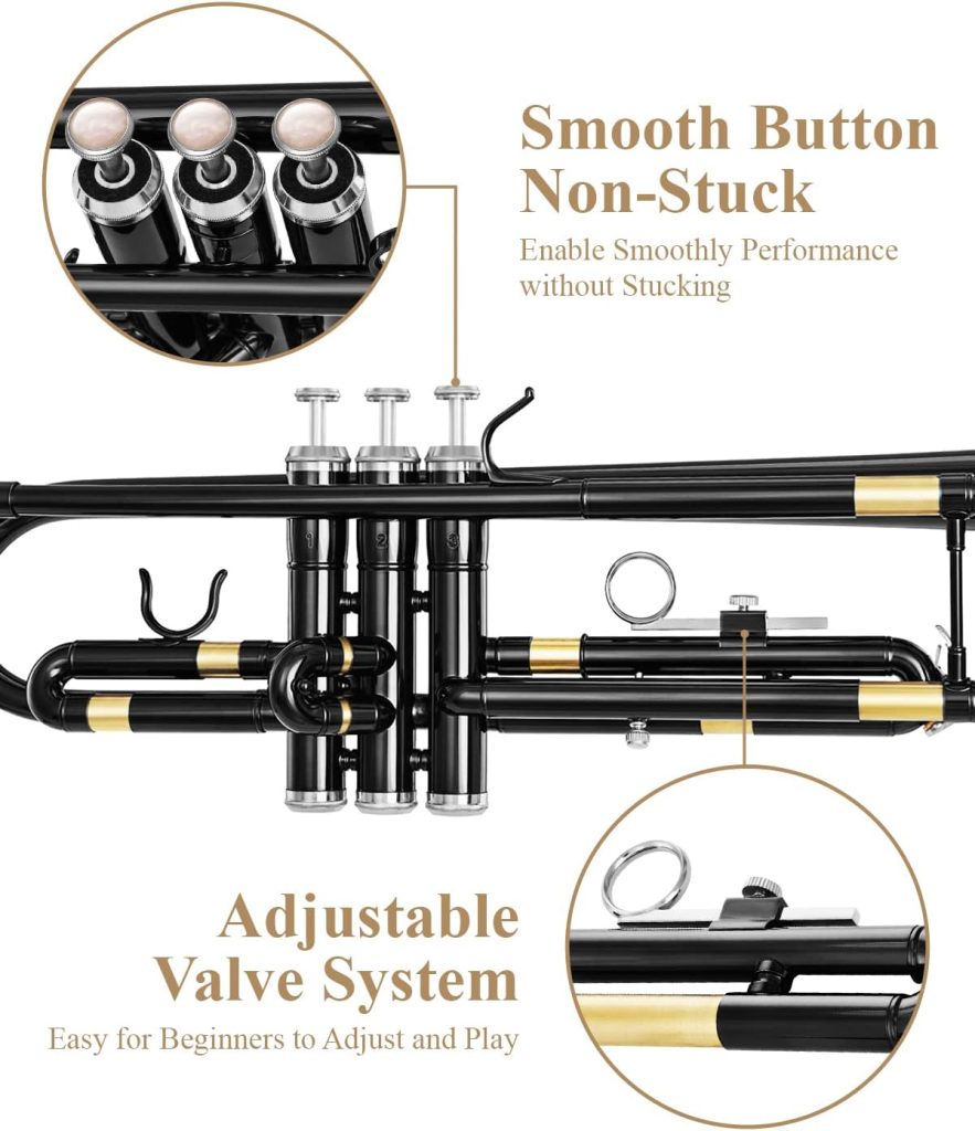 Eastar Bb Standard Trumpet Set for Beginner, Brass Student Trumpet Instrument with Hard Case, Cleaning Kit, 7C Mouthpiece and Gloves, ETR-380, Golden