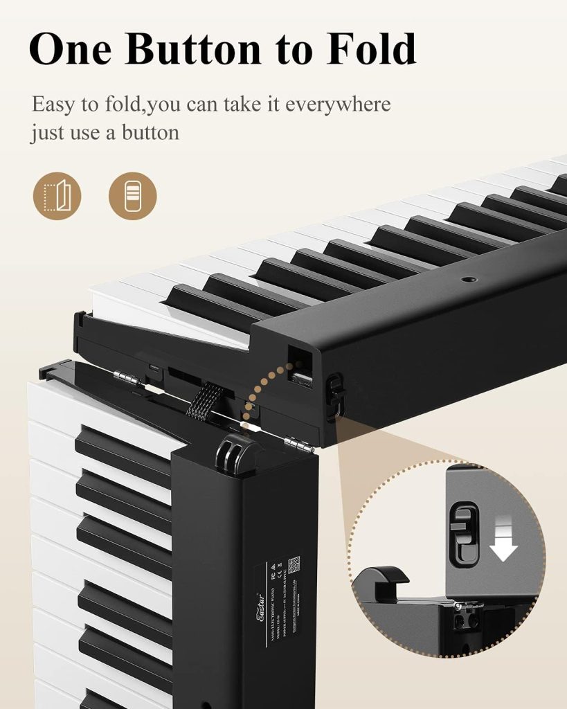 Eastar EP-10 Beginner Foldable Digital Piano 88 Key Full Size Semi Weighted Keyboard, Bluetooth Portable Electric Piano with Piano Bag
