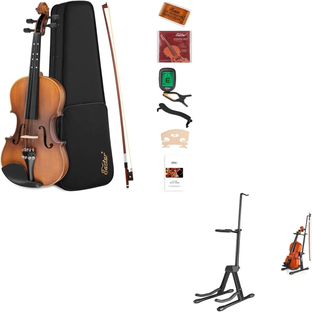Eastar EVA-3 4/4 Full Size Violin Set Matte Fiddle and Violin Stand with Bows for Kids Beginners Students Adults