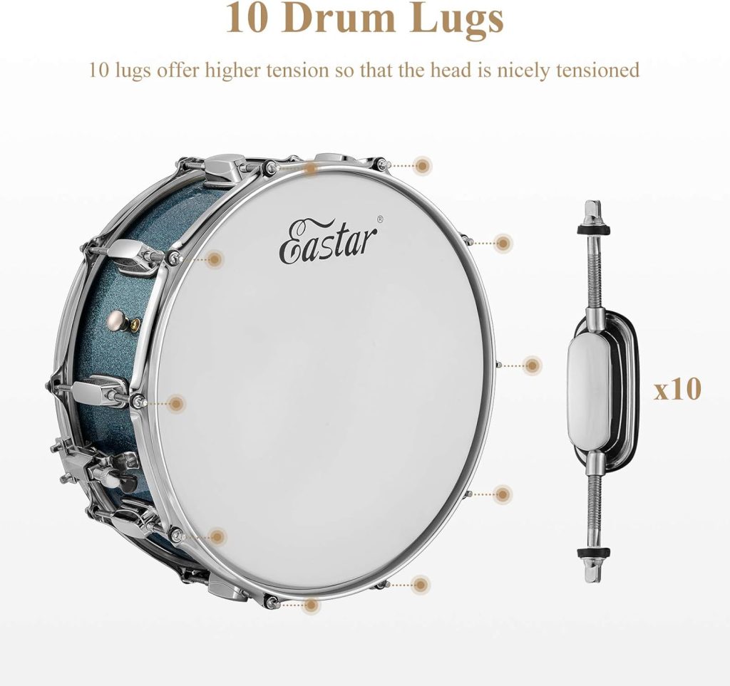 Eastar Snare Drum Set with Drum Sticks,for Beginners with Snare Drum Stand, Mute Pad, Snare Drum Bag, Drum Key, 14X 5.5, Starry Blue