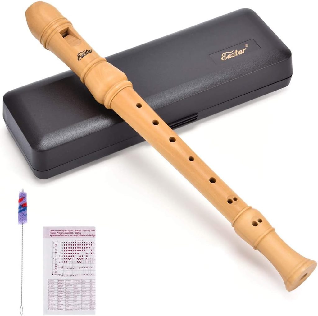Eastar Soprano Recorder Instrument for Kids Adults Beginners, Baroque fingering C Key Maple Wooden Recorder, 3 Piece Recorder With Hard Case, Fingering Chart, Cleaning Kit, ERS-31BM
