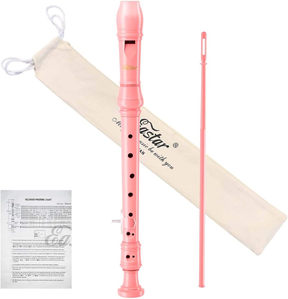 Eastar Soprano Recorder Instrument for Kids Beginner, German Fingering C Key Recorder Instrument 3Piece with Cleaning Kit, Thumb Rest, Cotton Bag, Fingering Chart, ERS-21GSB, Sky Blue, School-Approved