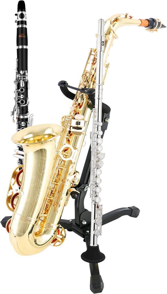 EASTROCK AltoTenor Saxophone Stand Folding Saxophone Stand Saxophone Holder Rack with 2 Detachable Flute/Clarinet Holders Carrying Bag