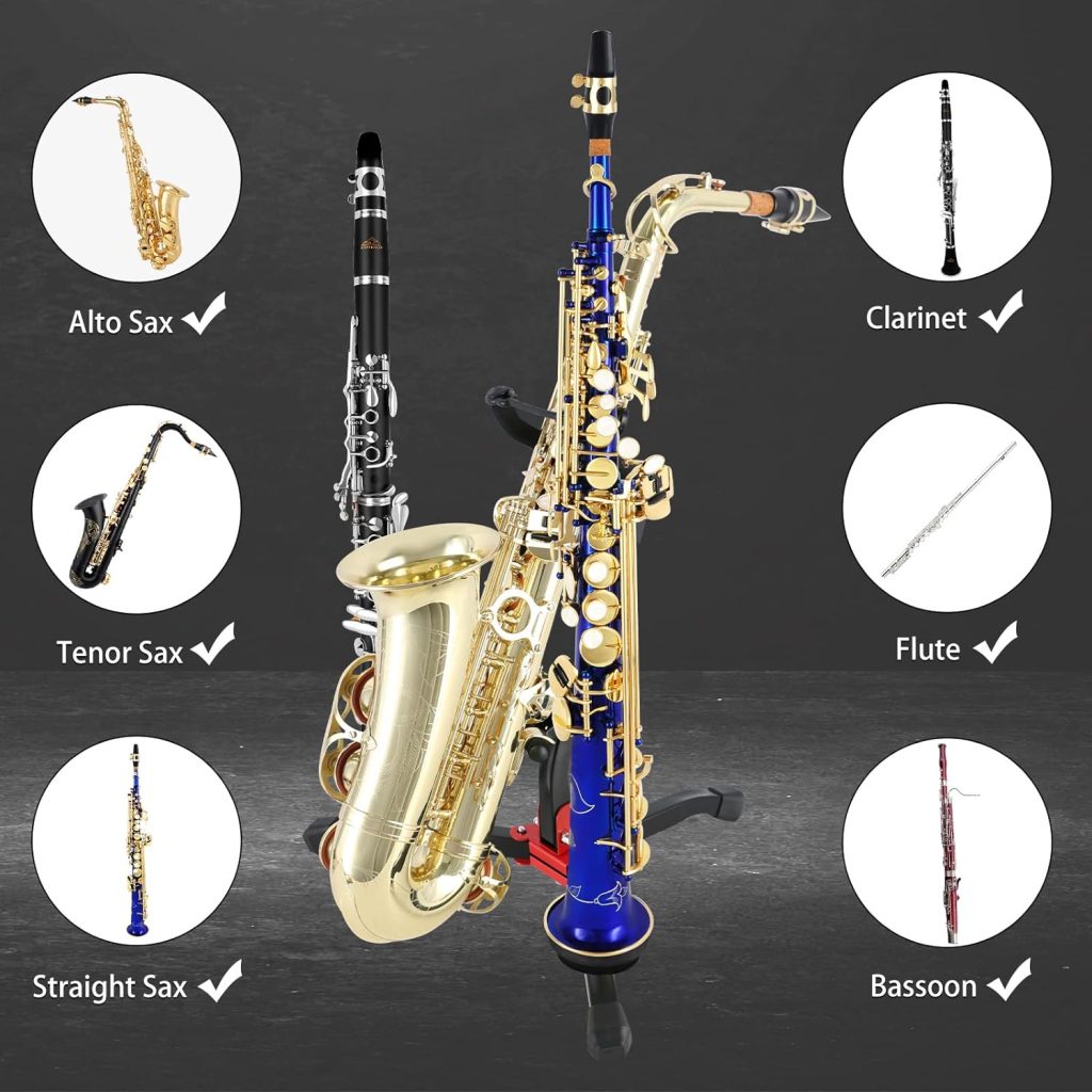EASTROCK AltoTenor Saxophone Stand Folding Saxophone Stand Saxophone Holder Rack with 2*Clarinet/Flute Stand,Straight Saxophone Stand,Portable Bag