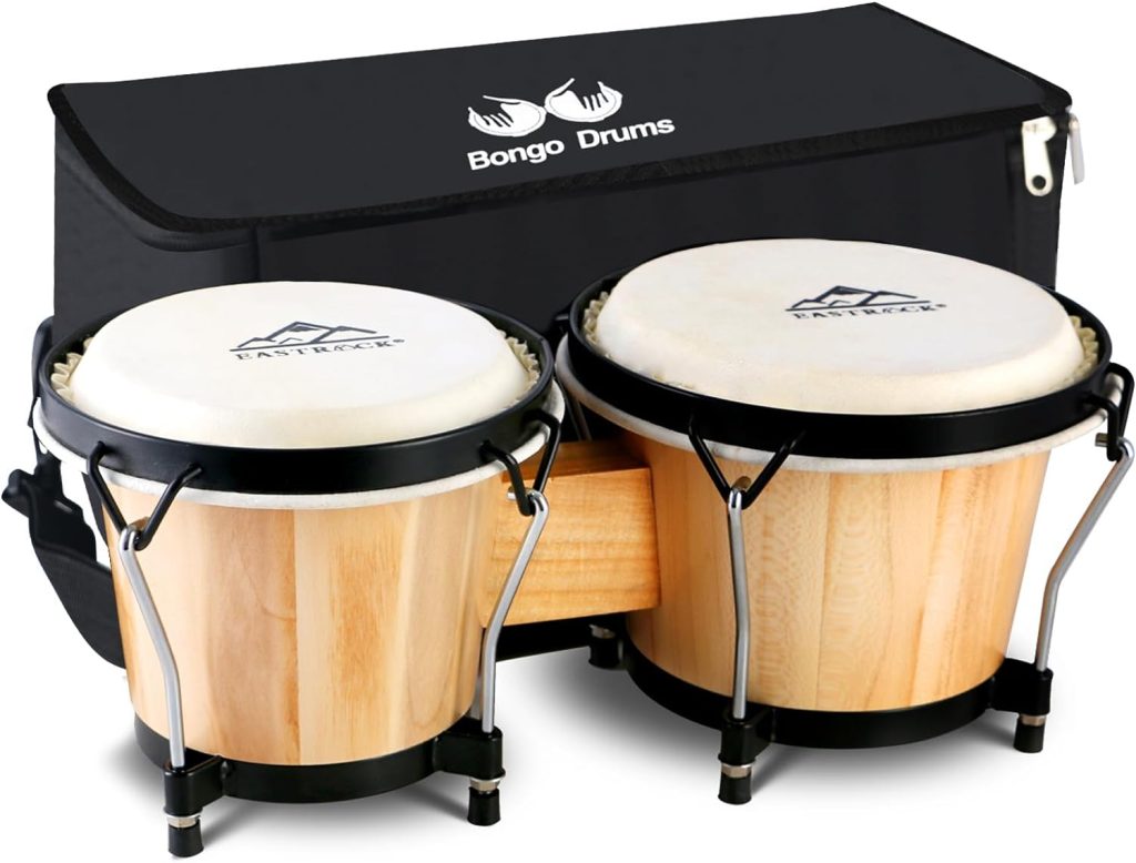 EastRock Bongo Drum 6” and 7” Set for Adults Kids Beginners Professionals Tunable Wood and Metal Drum Percussion Instruments with Bag and Tuning Wrench