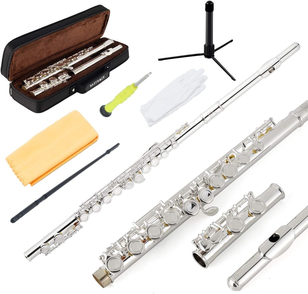 EASTROCK Closed Hole Flutes C 16 Key for Beginner, Student -Nickel Flute with Case Stand and Cleaning kit