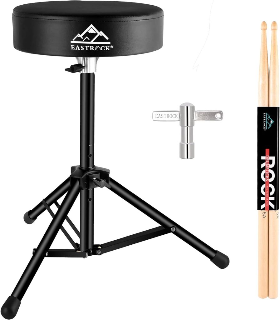 EASTROCK Drum Throne,Padded Drum Seat Drumming Stools with Anti-Slip Feet for Adults and Kids Drummers (Black Upgrade)