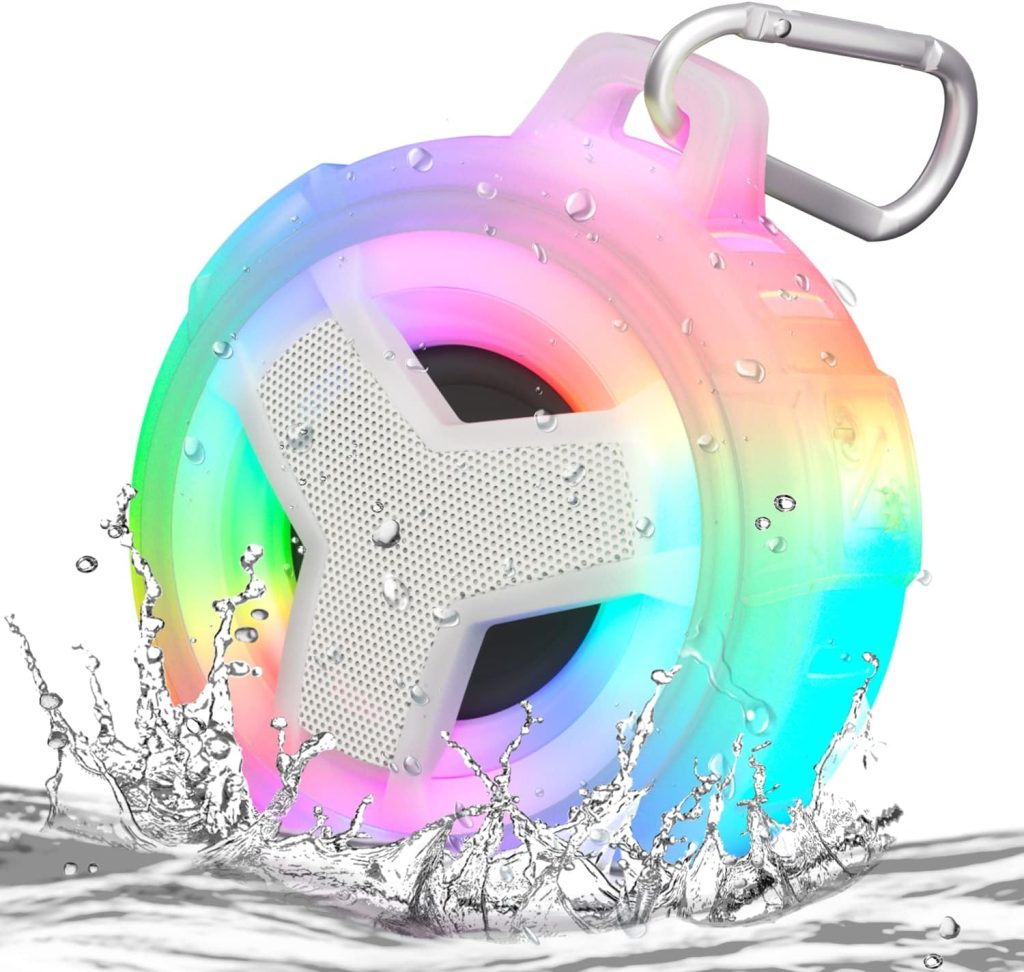 EBODA Bluetooth Shower Speaker, Portable Bluetooth Speakers, IP67 Waterproof Wireless Speaker with LED Light, 2000mAh, True Wireless Stereo, for Men and Women, Unique Music Gifts