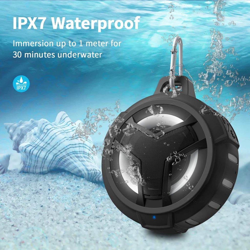 EBODA Bluetooth Shower Speaker, Portable Bluetooth Speakers, IP67 Waterproof Wireless Speaker with LED Light, Floating, 2000mAh, True Wireless Stereo for Kayak, Beach, Gifts for unisex -Black : Electronics