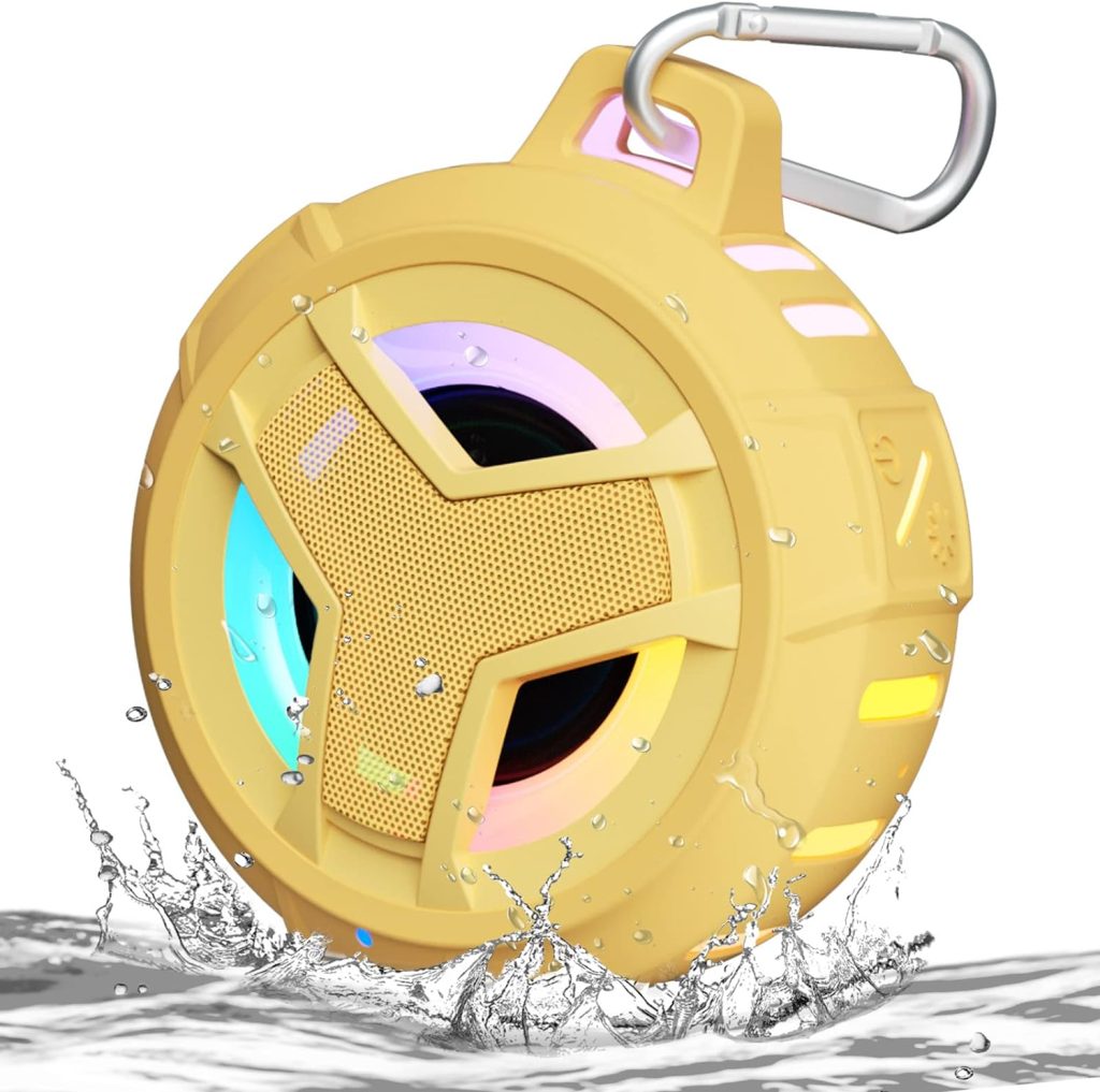 EBODA Bluetooth Shower Speaker, Portable Bluetooth Speakers, IP67 Waterproof Wireless Speaker with LED Light, Floating, 2000mAh, True Wireless Stereo for Kayak, Beach, Gifts for unisex -Black