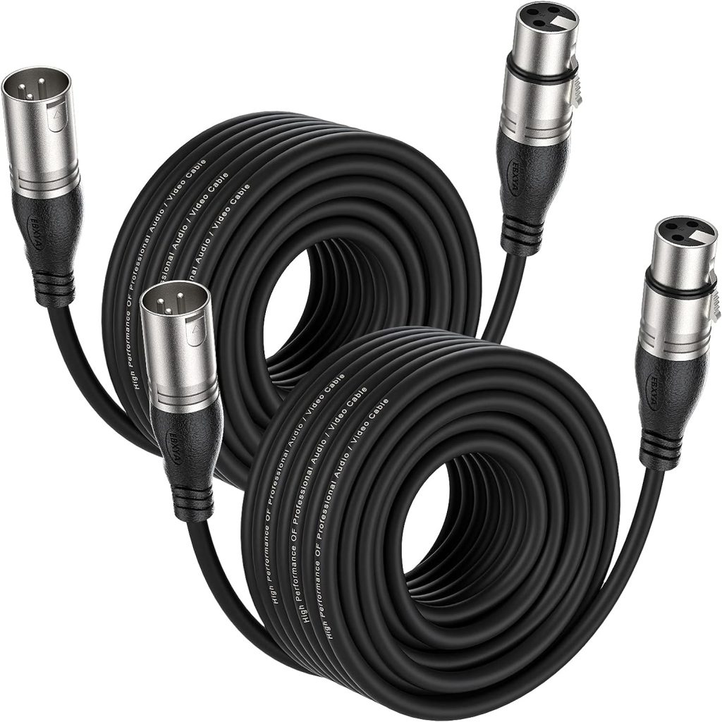 EBXYA XLR Cable 50ft 2 Packs - Premium Balanced Microphone Cable with 3-Pin XLR Male to Female Mic Speaker Cable, Black