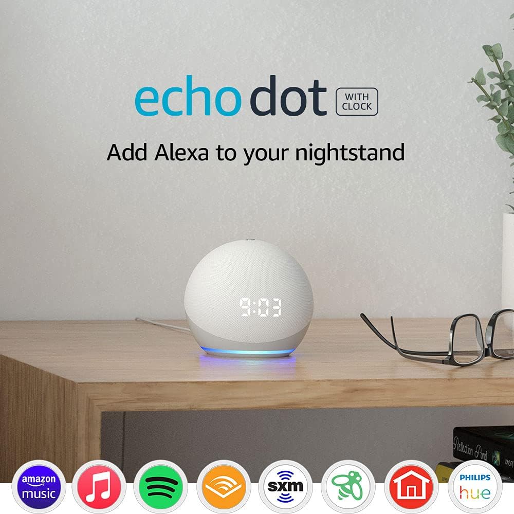 Echo Dot (4th Gen) | Smart speaker with clock and Alexa | Glacier White