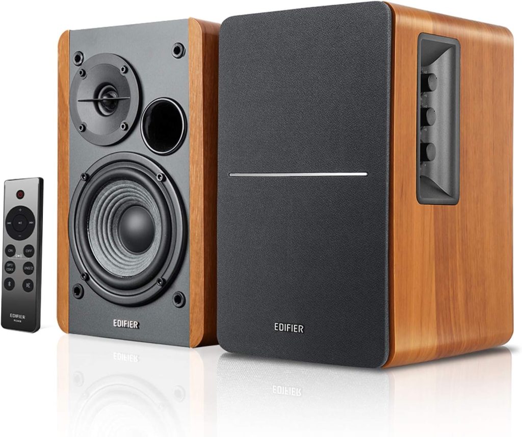 Edifier R1280DBs Active Bluetooth Bookshelf Speakers - Optical Input - 2.0 Wireless Studio Monitor Speaker - 42W RMS with Subwoofer Line Out - Wood Grain