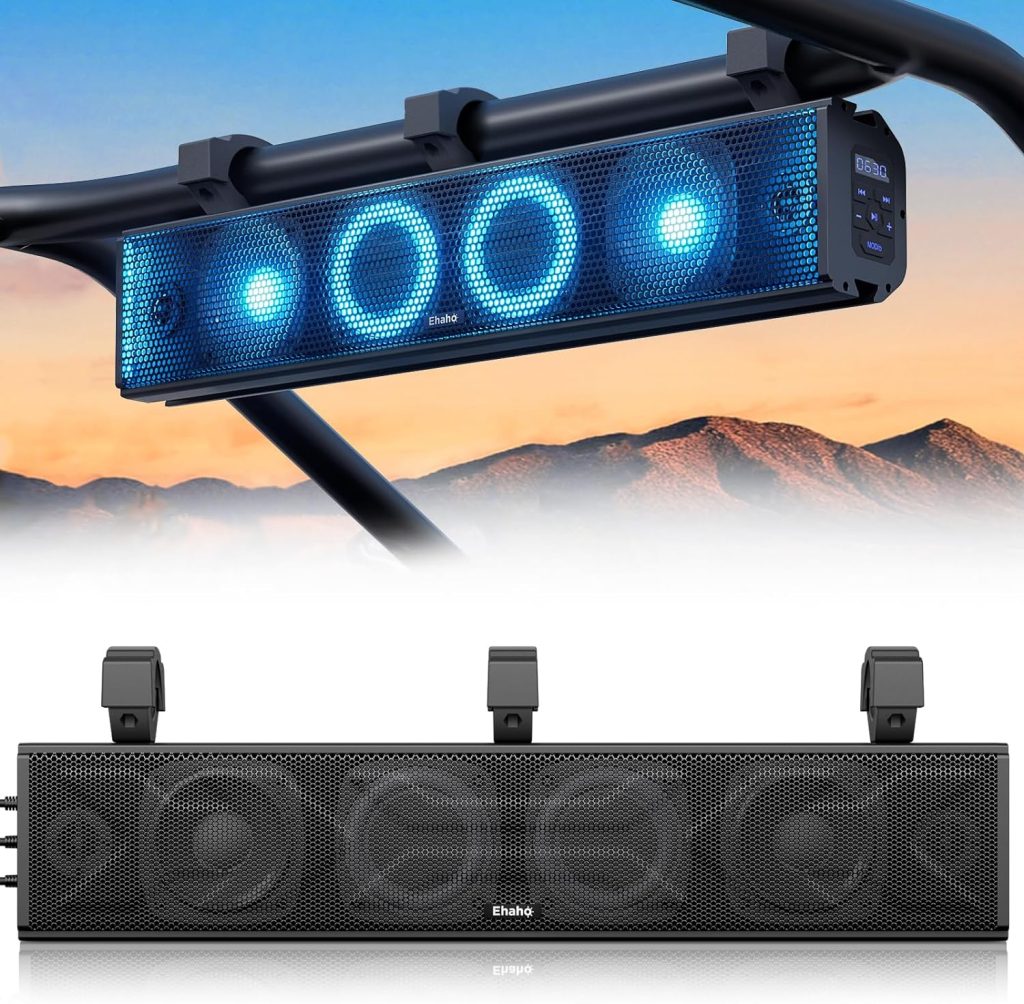 Ehaho 25 Inch UTV Sound Bar, ATV SoundBar Bluetooth with RGB Lighting, Amplified Powersports SXS Sound Bar, Waterproof Golf Cart Sound Bar, UTV Speakers for Marine Polaris RZR Can-Am