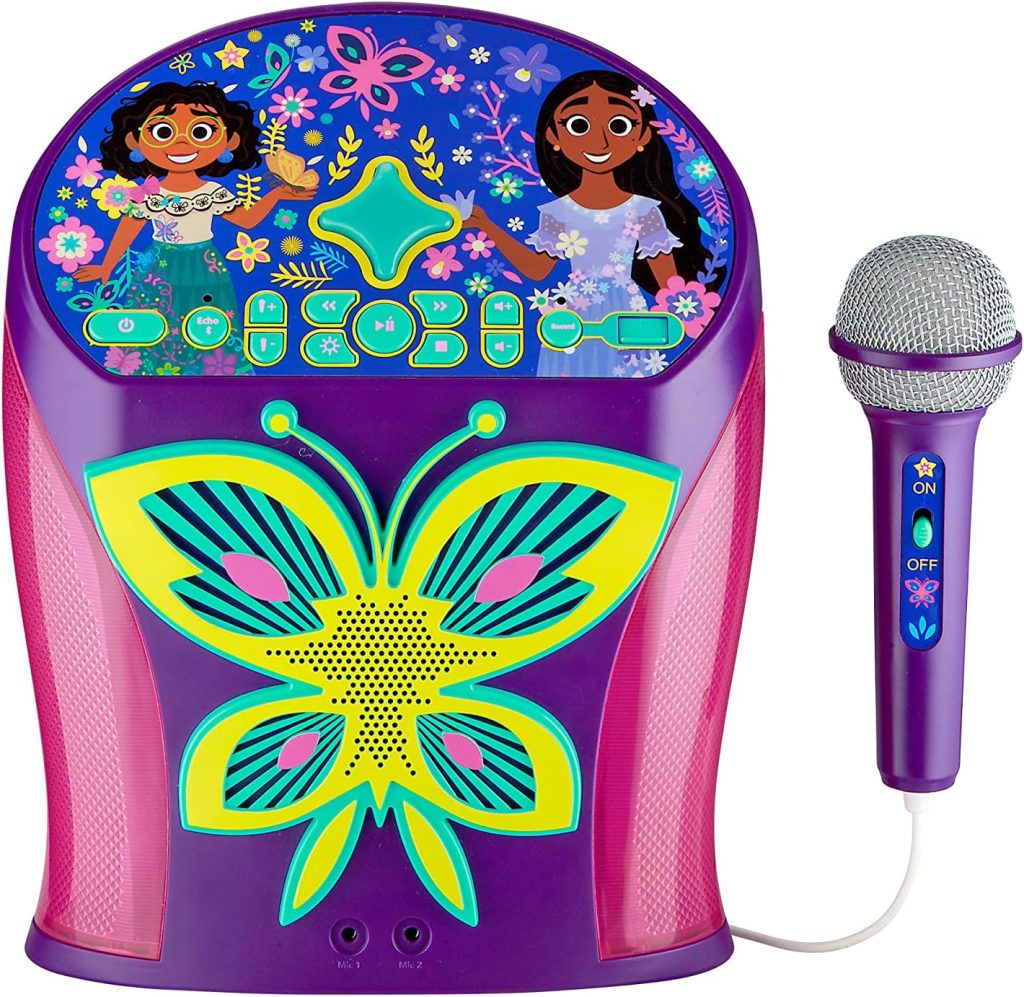 eKids Disney Encanto Karaoke Machine, Bluetooth Speaker with Microphone for Kids, with USB Port to Play Music, Easily Access Playlists with New EZ Link Feature