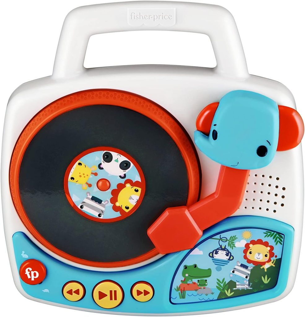 eKids Fisher Price Toy Turntable for Toddlers with Built-in Nursery Rhymes and Sound Effects for Fans of Fisher Price Toys