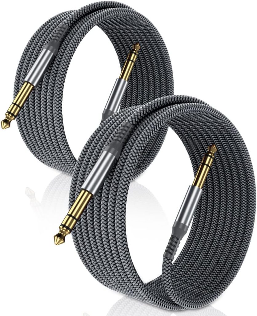 Elebase 1/4 Inch TRS Instrument Cable 10ft 2-Pack,Straight 6.35mm Male Jack Stereo Audio Interconnect Cord,6.35 mm Balanced Line for Electric Guitar,Bass,Keyboard,Mixer,Amplifier,Amp,Speaker,Equalizer