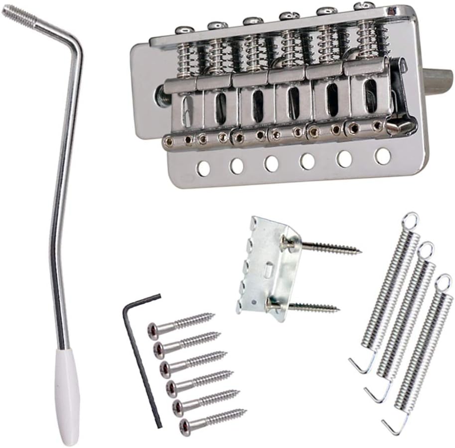 Electric Guitar Bridge Tremolo System Set with 6mm whammy Bar Compatible for 6 String Strat Guitar Tailpiece Replacement, Chrome
