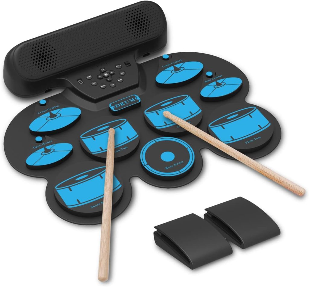 Electronic Drum Set Kids Drum Set Upgraded Electric Drum Set Quiet Drum Pad MIDI Connectivity with 2 Built-in Speakers, Thickened Pad, Foot Pedals, Christmas Birthday Gift Drum Lessons Included