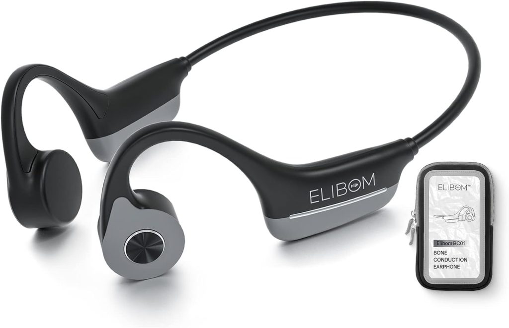 Elibom Bone Conduction Headphones, Waterproof Open-Ear Headphones, 9+Hours Music  Call, Wireless Bluetooth Earphones with mic, 25g Sports Headset, Arm Bag Included