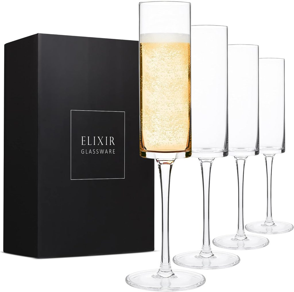 ELIXIR GLASSWARE Champagne Flutes, Edge Champagne Glass Set of 4 - Modern  Elegant for Women, Men, Wedding, Anniversary, Christmas, Birthday - 6oz, Premium Crystal