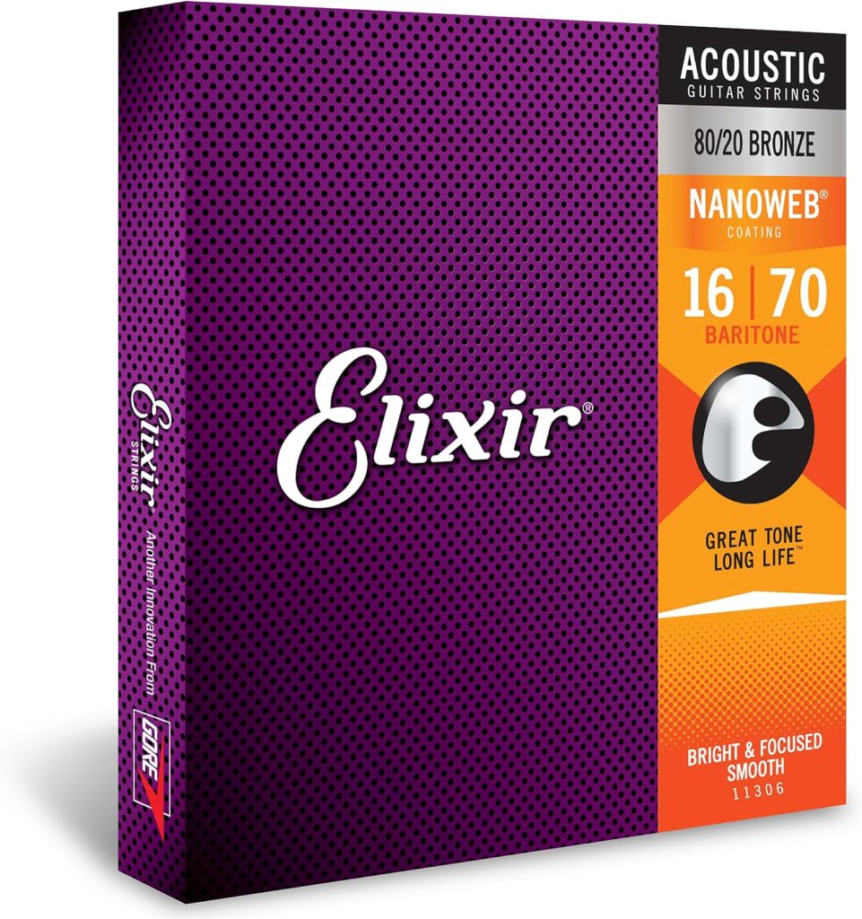 Elixir Strings - Acoustic 80/20 Bronze with NANOWEB Coating - Elixir Acoustic Guitar Strings - Baritone (.016-.070)