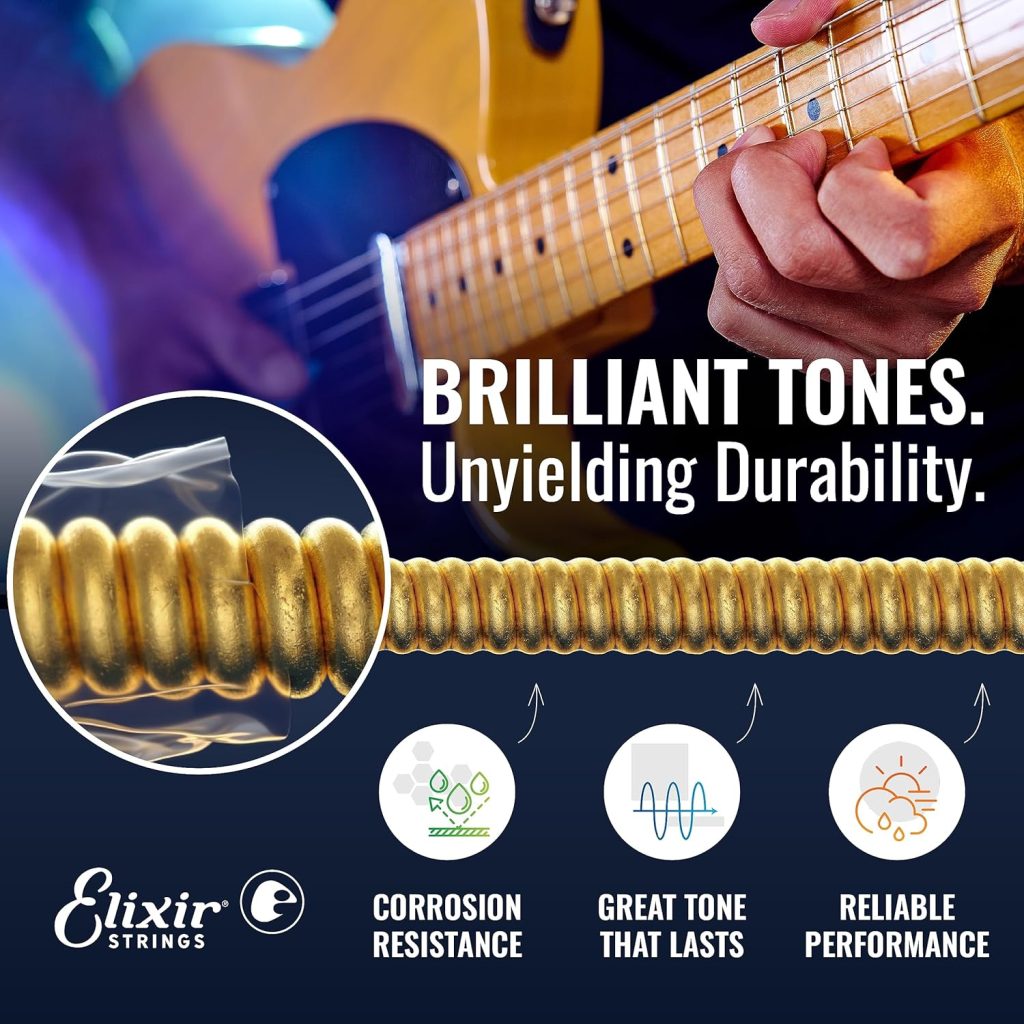 Elixir Strings - Nickel Plated Steel Electric Guitar Strings with NANOWEB Coating - Elixir Electric Guitar Strings - Baritone (.012-.068)