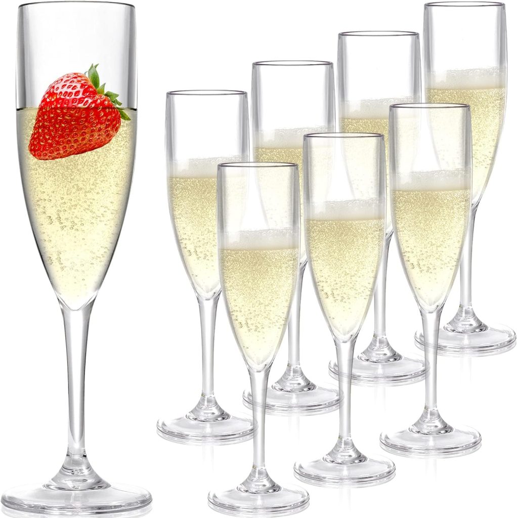 Elsjoy 8 Pack Acrylic Champagne Flutes, 6 Oz Stemmed Champagne Glasses Unbreakable Champagne Coupes, Reusable Champagne Toasting Cups for Wedding, Party, Bar