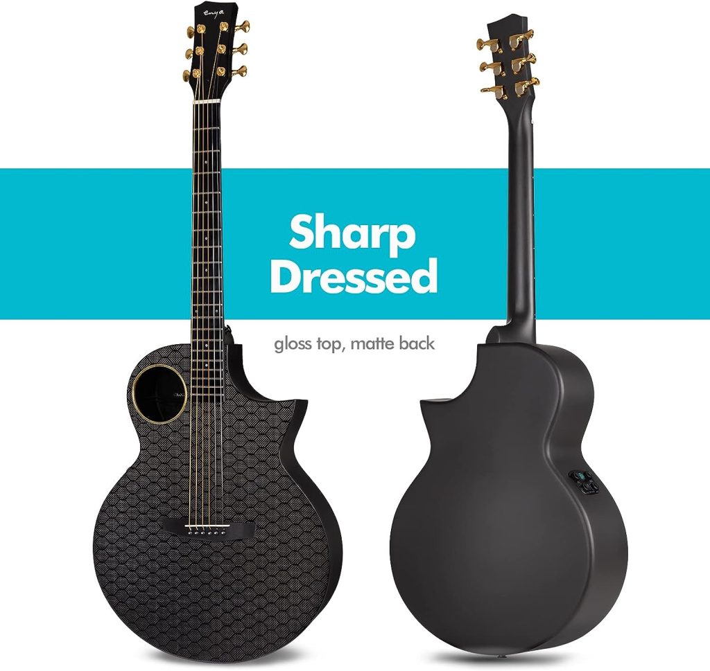 Enya Acoustic Electric Guitar Carbon Fiber X4 PRO AcousticPlus 41” 4/4 Sized Guitar Bundle with Hard Case, Leather Strap, Instrument Cable  USB Type-C Charging Cable(X4 PRO)