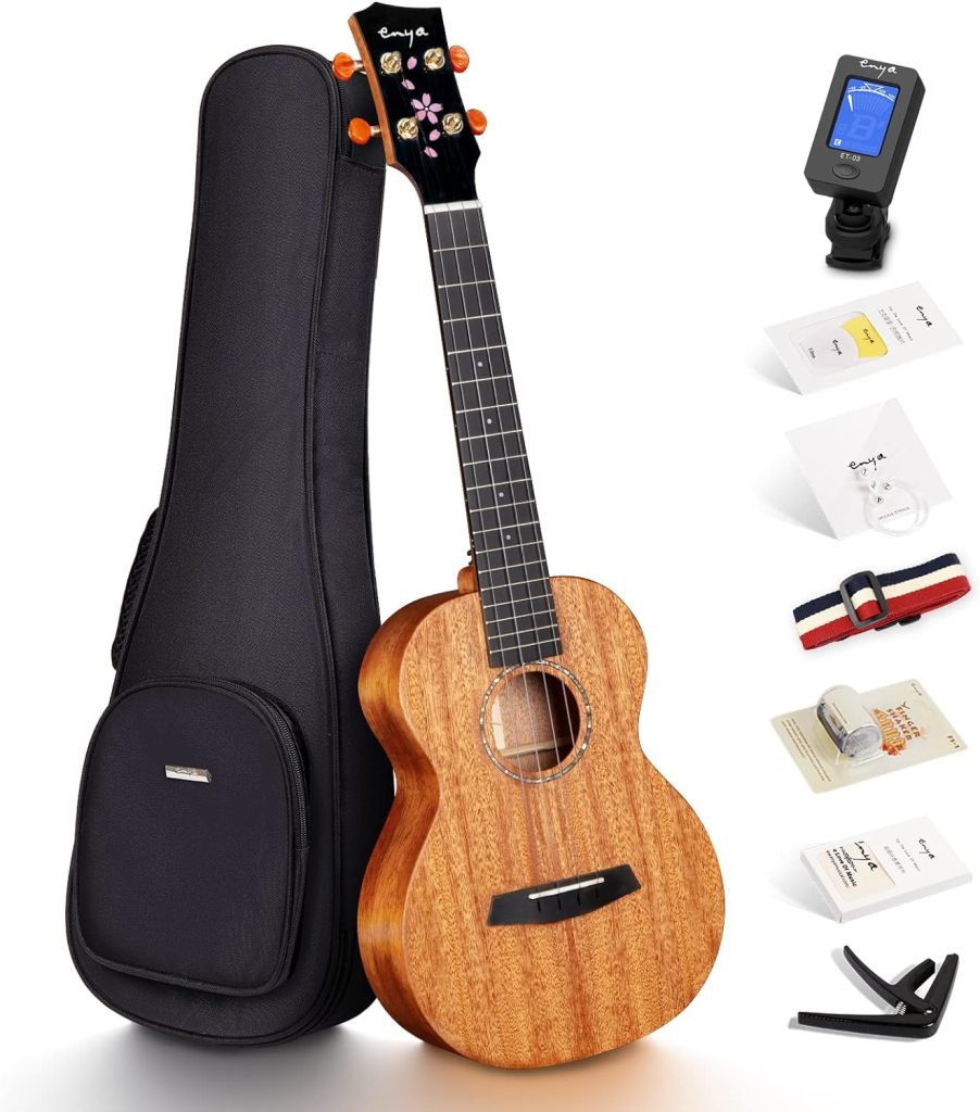 Enya Concert Ukulele 23 Inch all Solid Mahogany Ukelele for Beginners Adults - Ukalalee Bundle with Case, Tuner, Strap, Strings, Capo, Sand Shaker, Picks, Polish Cloth (EUC-MS)