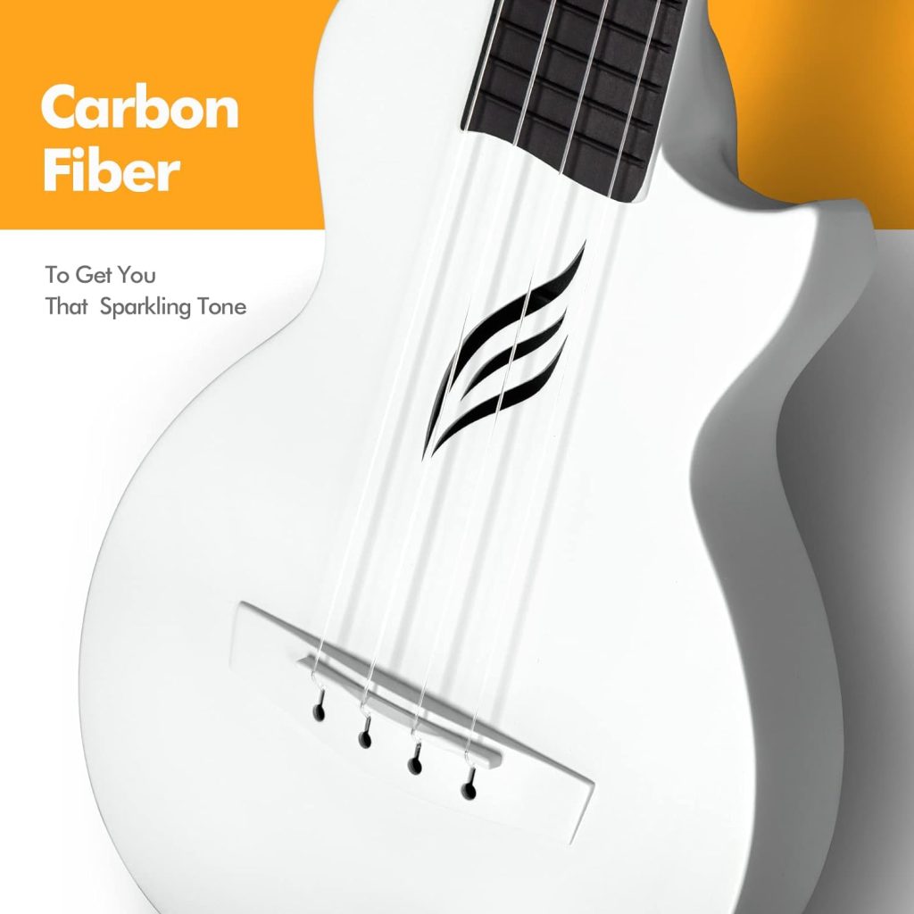 Enya Concert Ukulele Nova U 23’’ Carbon Fiber Travel Ukulele with Beginner Kit includes online lessons, case, strap, capo and strings (Black)