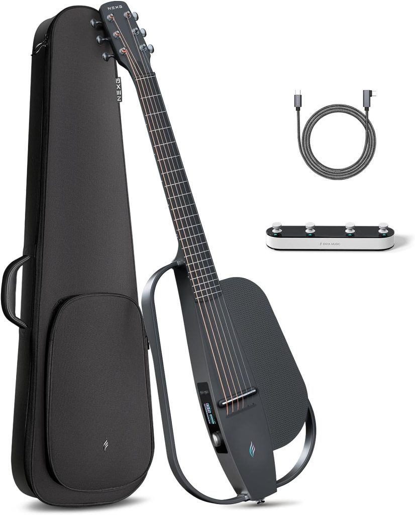 Enya NEXG 2 Basic Acoustic-Electric Guitar Carbon Fiber Travel Guitar Smart Acustica Electric Guitarra for Adults with 50W Wireless Speaker, Footswitch, and Gigbag(Black)
