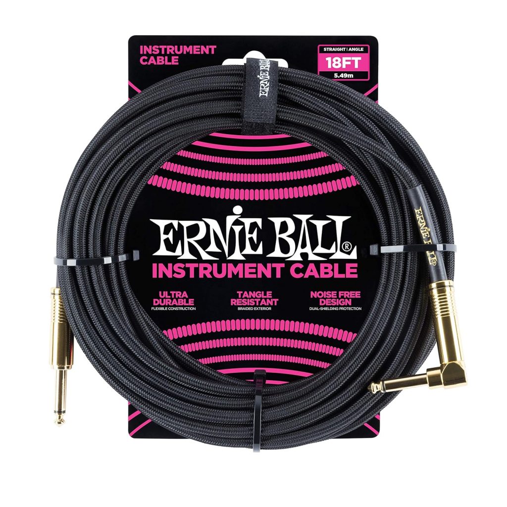Ernie Ball Braided Instrument Cable, Straight/Angle, 10ft, Neon Green/Black (P06077)
