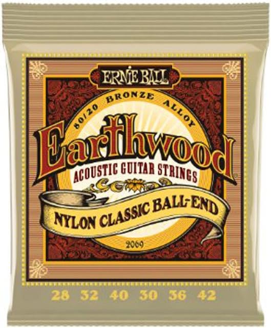Ernie Ball Folk Nylon Clear  Gold Ball-End 80/20 Bronze Acoustic Guitar Strings, 28-42 Gauge (P02069)
