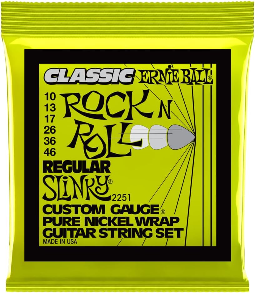 Ernie Ball Regular Slinky Classic Pure Nickel Electric Guitar Strings, 10-46 Gauge (P02251)