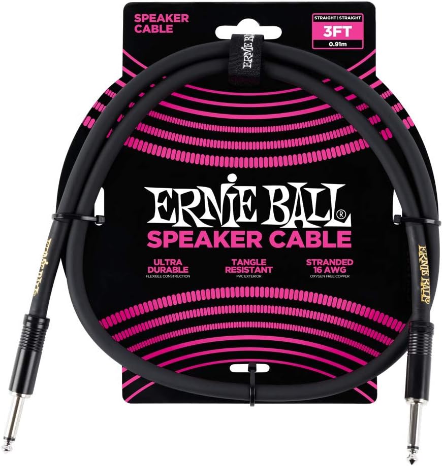 Ernie Ball Speaker Cable, Straight/Straight, 3ft, Black (P06071)